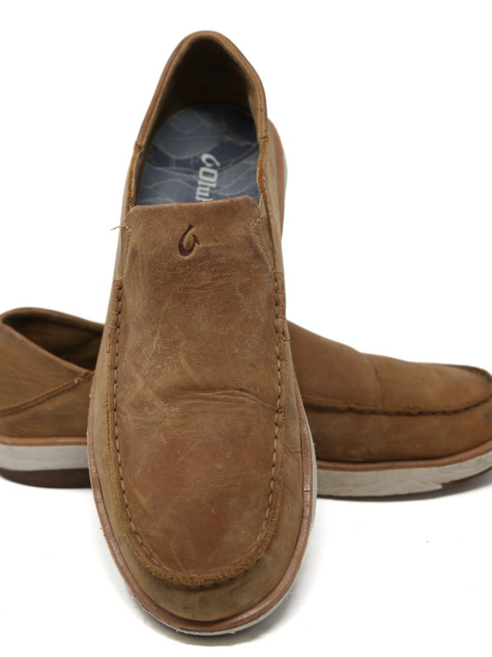 OluKai Kalia Slip On Loafer Shoes Mens Size 14 EU 47 Brown Leather Loafers